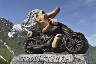 Troll on a motorbike at Trollstigen, Norway, Europe