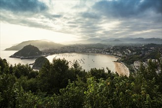 Panorama, Sunrise, View from Monte Igueldo, San Sebastian, Donostia, Basque Country, Northern