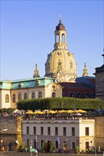 Dresden Terrassenufer with Church of Our Lady. The Brühl's Terrace on the former city wall is also