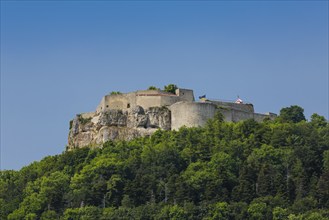 Hohenneuffen Castle, high medieval castle ruins of a large hilltop castle, ruins on the high