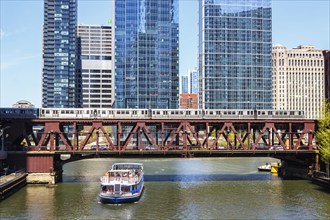 Chicago L Elevated elevated metro railway public transport on a bridge in Chicago, Chicago, USA,