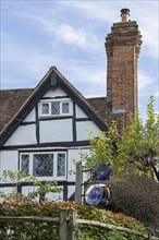 Half-timbered house, chimney, Upper Beeding, South Downs, West Sussex, England, Great Britain