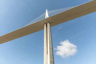 Millau viaduct, cable-stayed bridge over Tarn valley. The highest road bridge in the world. A75