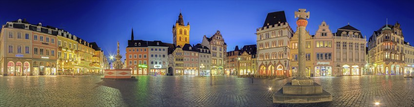 Main Market Trier with Market Cross Illuminated Panorama Germany