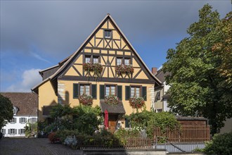 Half-timbered house in the old town of Engen, Constance district, Baden-Württemberg, Germany,