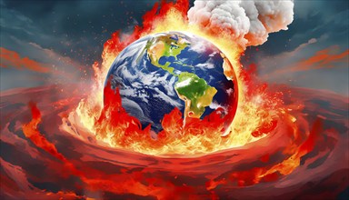 Symbolic image. Climate change, global warming, the environmental catastrophe caused by global