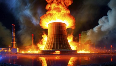 Symbolic image, environmental disaster, explosion in a nuclear reactor in a nuclear power plant,