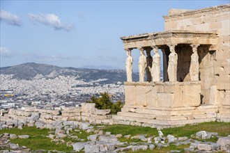 Columned Figures, Erechtheion Temple with Caryatids, Caryatid Hall, Acropolis, Athens, Greece,