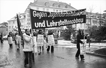 Young unemployed people demonstrated against unemployment and apprenticeship cuts in Solingen,