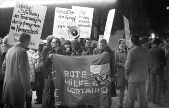 Left-wing sympathisers of the Red Army Faction (RAF) protesting in Dortmund on 13.11.1974 after the