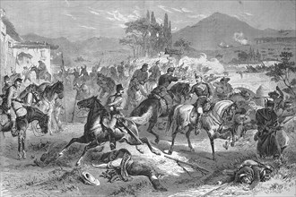 Battle of Alcolea, the troops of Marshal Serrano remove the bridge defended by the royal troops