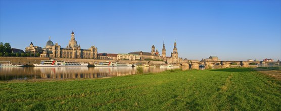 Dresden silhouette in the morning, the world-famous Dresden skyline shows its most beautiful side,