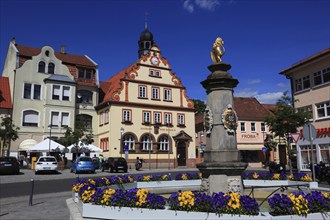 Town Hall and Market Fountain, Bad Rodach, Coburg County, Upper Franconia, Bavaria, Germany, Europe