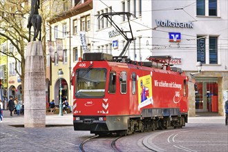 Freiburg, Germany, April 2022: Rail grinder vehicle on streetcar tracks in city center, Europe