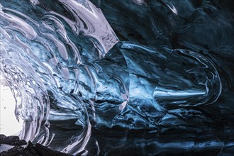 Aquamarine ice combs in Pröng Ice Cave, Sudurland, Iceland, Europe