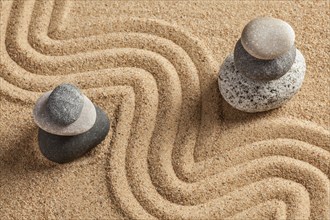 Japanese Zen stone garden, relaxation, meditation, simplicity and balance concept, pebbles and