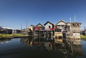 Stilted houses in village on Inle lake, Myanmar, Asia