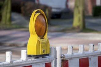 Barrier fence at a construction site, Münsterland, North Rhine-Westphalia, Germany, Europe