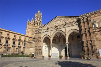 City of Palermo, on the left the Palazzo Arcivescovile, the Archbishop's Palace with the massive