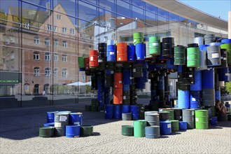 Nuremberg, Art with barrels in front of the Neues Museum Nuremberg, State Museum of Art and Design,