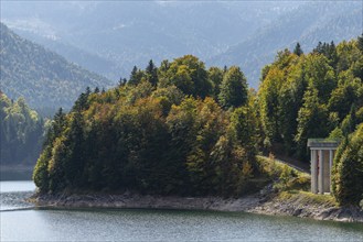 Intake structure at the Sylvenstein reservoir is used for flood protection, dams the Isar, power