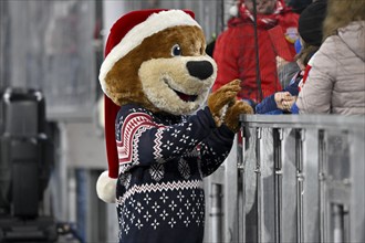 Mascot Berni FC Bayern Munich FCB (12) in Christmas outfit, Christmas hat, Allianz Arena, Munich,