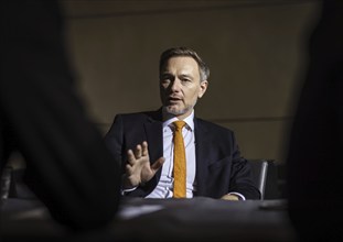 Christian Lindner (FDP), Bundesminister der Finanzen, aufgenommen waehrend eines Interviews im