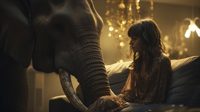 Contemplative young woman sitting in A daze ignoring the elephant in the room. generative AI