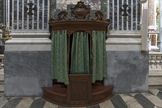 Historic confessional in the Chiesa dei Santi Vittore e Carlo, built in 1650, Via Balbi, 7, Genoa,