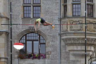 International Pole Vault Meeting in Dessau-Roßlau on 13/09/2022, pole vaulter crossing the bar,