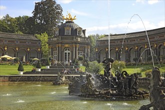 Waterworks and New Palace with Temple of the Sun at the Hermitage in Bayreuth, Upper Franconia,