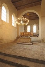 Interior view with chandelier of the Romanesque Drübeck Monastery, Harz Mountains, Lower Saxony,