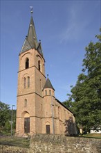 Neo-Gothic Protestant Church in Hirschhorn, Neckar, Neckar Valley, Odenwald, Hesse, Germany, Europe