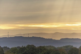 Wind turbines in the mountains of the black forest. Fribourg Brisgau, Bade-Wurtemberg, Germany,