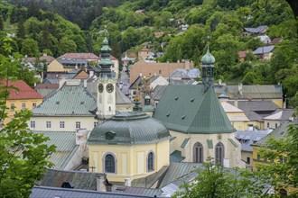 View of the old town with town hall and church, Banská Štiavnica, Banskobystrický kraj, Slovakia,