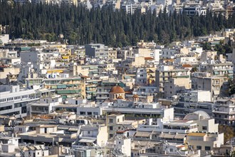 View over the sea of houses of Athens, Athens, Attica, Greece, Europe