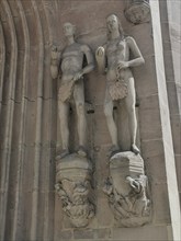 Adam and Eve at the main portal, Morizkirche, Evangelical Lutheran Town Church of St. Moriz,