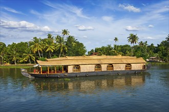 Tourism attraction of Kerala, tourist houseboat in Kerala backwaters. Kerala, India, Asia