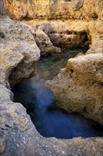 Algar Seco rock formation, coloured rocks and underground caves, caves, shell limestone, Carvoeiro,