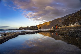 Evening at the natural swimming pool La Maceta, El Hierro, Canary Islands, Spain, Europe