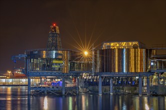 Oil Museum built in the style of an oil rig, night scene, Stavanger, Rogaland, Norway, Europe