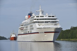 Cruise ship Europa sailing in the Kiel Canal, NOK, Kiel Canal, Schleswig-Holstein, Germany, Europe