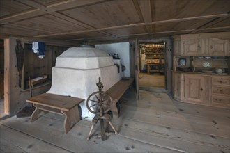 Historic living room with tiled stove, Bregenzerwald farmhouse from the 18th century, Bezau Museum