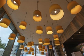 Ceiling lamps in a café, Bregenz, Vorarlberg, Austria, Europe