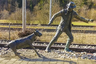 Durlesbach railway station, opened in 1849 and decommissioned in 1984, railway monument, railway