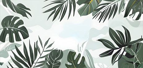 Collection of tropical leaves, foliage plant in green color with space background, AI generated