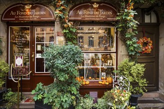 Shop decorated in autumn, Strasbourg, Alsace, France, Europe