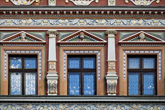 Splendid façade decoration on the Haus zum Breiten Herd, Renaissance building on the fish market,