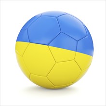 3d rendering of Ukraine soccer football ball with Ukrainian flag isolated on white background