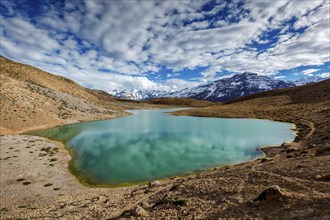 Dhankar lake in Himalayas. Spiti valley, Himachal Pradesh, India, Asia